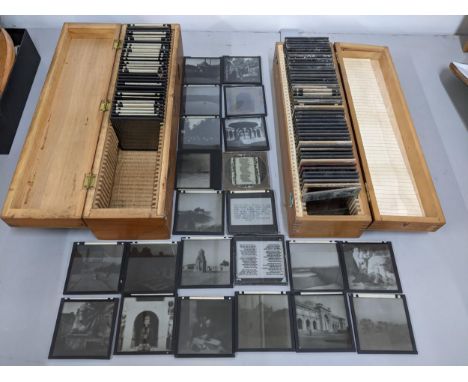 A selection of magic lantern slides contained in two boxes to include some depicting scenes of EgyptLocation: 