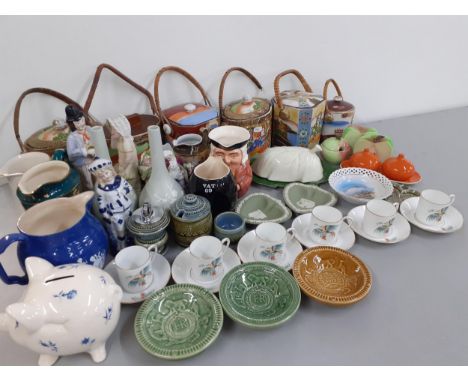 Mid 20th century Oriental tea caddies with bamboo handles A/F, a quantity of mid 20th century Carlton ware table items, a Boh