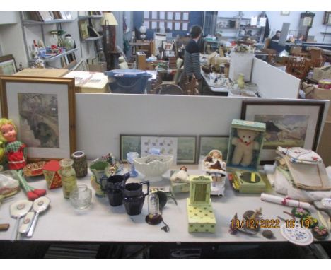A mixed lot to include Mdina glass, Rosebud miniature bride doll, Playmobil 1970's together with Shayers English Fox hunting 