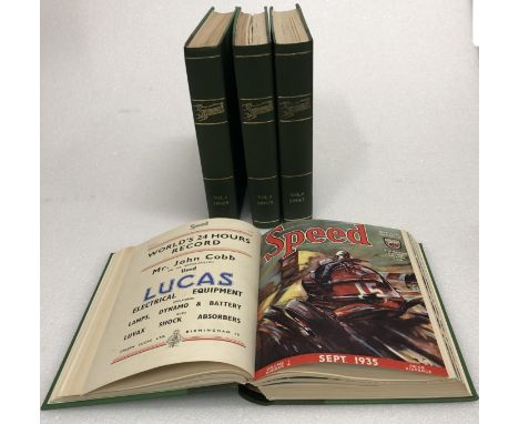 Speed Magazine; bound Volumes I to IV (1935-1939),a complete run of issues 1-46, in green leathercloth bindings with gilt too