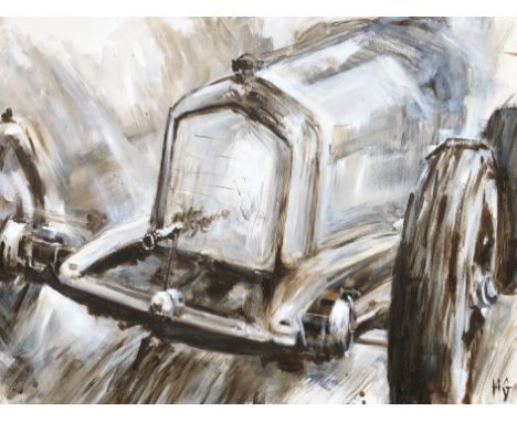 Harriet Gillett (1995 - ), 'The Alfa P3 in Motion',initialled 'HG', acrylic on canvas, depicting one of the most important de