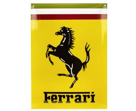 A 'Ferrari' enamel sign,modern reproduction, enamelled in five colours on domed rectangular steel panel and featuring the 'Pr