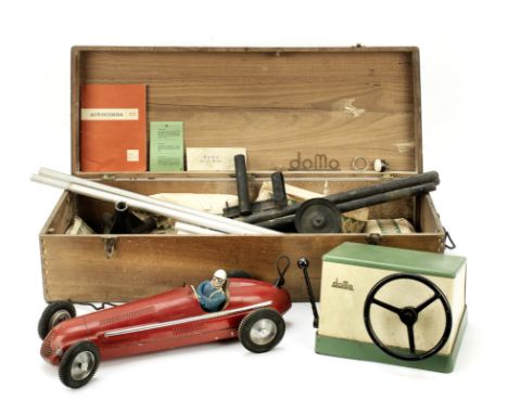 A rare cased electrically-powered Maserati-type racing car by Domo of Italy, circa 1949,sheet and cast metal construction, ba