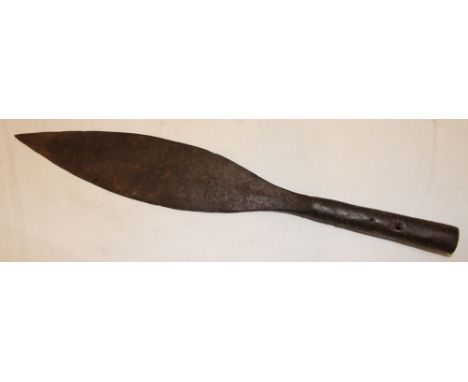 A Zulu spearhead with double edged leaf blade, 16½" long