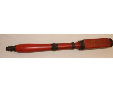 A George IV Cornish Parish Constable's painted wood truncheon named Richard Michell of Gwennap Parish, 19½" long 