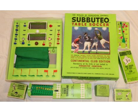 A Subbuteo Continental Club Edition table football game in original box together with various boxed accessories