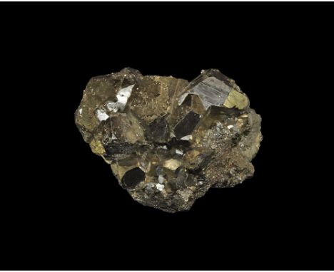 . A finely crystallised group of pyrite crystals with 'cube modified by octahedron' crystallisation and bright faces, from th