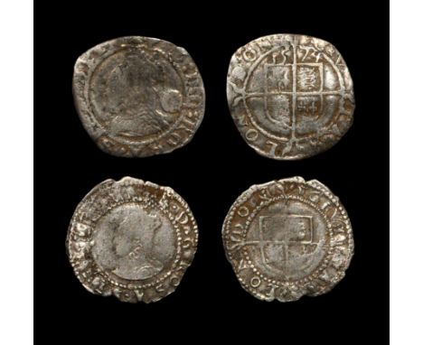 Dated 1574 and 1580-1581 AD. Third/fourth issue; three halfpence. Obv: profile bust with rose behind with E D G ROSA SINE SPI