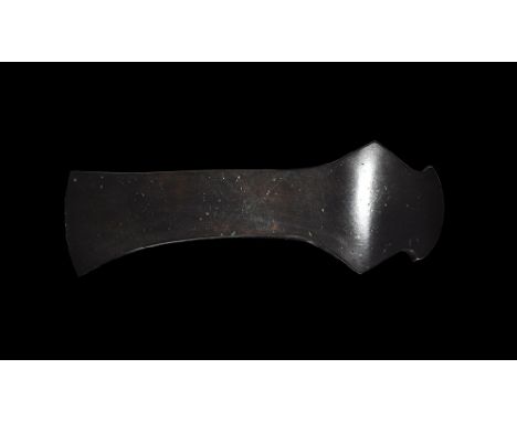 9th-11th century AD. 
A hand-forged iron axehead with triangular-section blade extending to a narrow curved edge, socket with
