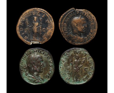 144-149 AD. Rome mint. Obv: IMP M IVL PHILIPPVS AVG legend with laureate, draped and cuirassed bust right. Rev: FIDES MILITVM