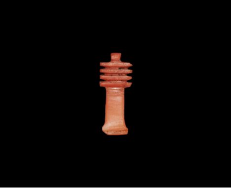 New Kingdom, 1550-1070 BC. 
A carved jasper amuletic pendant of the djed pillar on rectangular base and supporting pillar to 