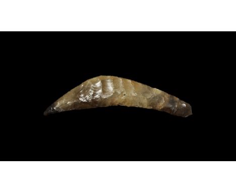 Neolithic, 4th-3rd millennium BC. 
A large bifacially knapped sickle-knife with curved back and concave cutting edge showing 