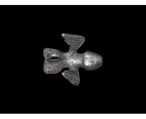1st century BC-1st century AD.
A silver amulet of a phallus with wings behind the glans, loop to the rear. 7.7 grams, 22 mm (