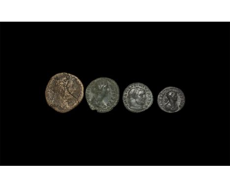 2nd-4th century AD. Group comprising: Marcus Aurelius, sestertius; Faustina I, as; Probus, antoninianus (Adventus); Licinius,