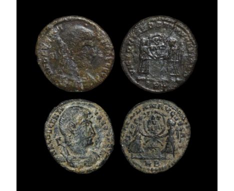 351-353 AD. Trier mint. Obv: DN DECENTI-VS FORT CAES legend with laureate, draped and cuirassed bust right, A behind head. Re