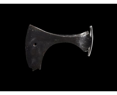 9th-11th century AD.
An iron axehead with triangular-section blade, narrow neck widening to a broad bevelled edge with square
