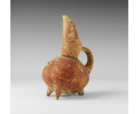 3500-2500 BC. 
A ceramic jug with a high, beak-shaped neck, and a round, globular body; single strap handle connects to mouth