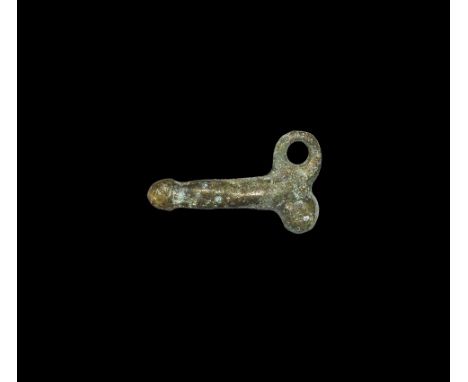 1st century AD.
A bronze amuletic pendant of a phallus with loop to the rear. 26 grams, 49mm (2").Fine condition.
Property of