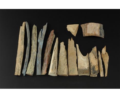 Devensian period, 110,000-12,000 years BP. A group of woolly mammoth Mammuthus primigenius tusk sections from Yukutia, Siberi