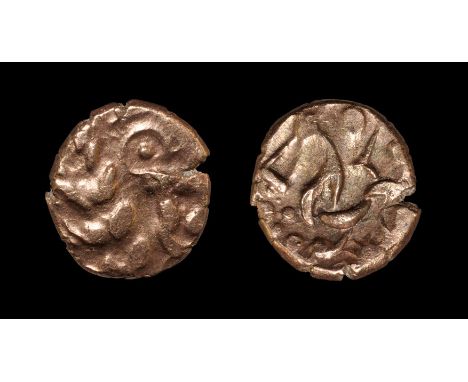 1st century BC. Obv: wreath, cloak and crescents with pellet-in-annulet right. Rev: horse left with anchor and large pellet, 