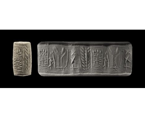 2nd millennium BC.
A limestone cylinder seal with figural frieze; accompanied by a museum-quality impression and typed and si
