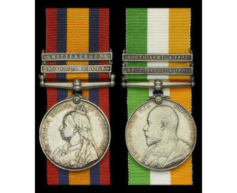 Pair: Private R. Maclennan, Highland Light Infantry  Queen’s South Africa 1899-1902, 2 clasps, Modder River, Wittebergen (408