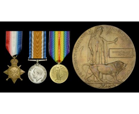 Three: Private R. J. Monk, Essex Regiment, who was killed in action on the Western Front on 15 September 1916  1914-15 Star (