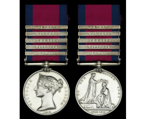 Military General Service 1793-1814, 5 clasps, Salamanca, Vittoria, Pyrenees, Nivelle, Orthes (T. Horrocks, Corpl. 51st Foot) 