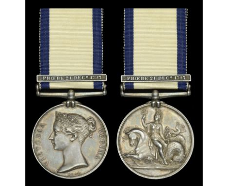 The extremely rare Naval General Service Medal awarded to John Joyce, Midshipman aboard the 36-gun frigate Phoebe at the capt