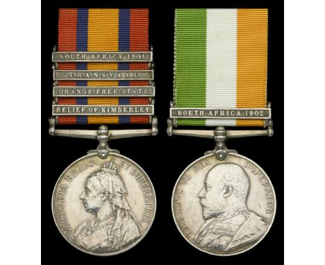 Pair: Private L. W. Jeffery, Oxford Light Infantry   Queen’s South Africa 1899-1902, 4 clasps, Relief of Kimberley, Orange Fr