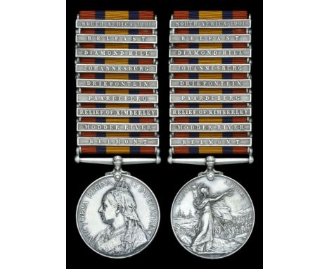 Queen’s South Africa 1899-1902, 9 clasps, Belmont, Modder River, Relief of Kimberley, Paardeberg, Driefontein, Johannesburg, 