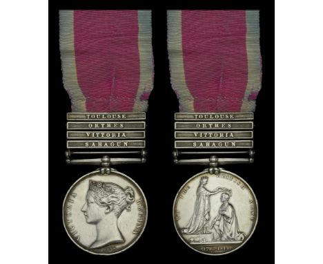 Military General Service 1793-1814, 4 clasps, Sahagun, Vittoria, Orthes, Toulouse (Edmond Drewett, 15th Hussars.) edge bruisi