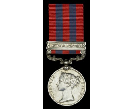 India General Service 1854-95, 1 clasp, Burma 1887-89 (600 Pte. G. Manley 2d. Bn. Ches. R.) polished, nearly very fine £100-£