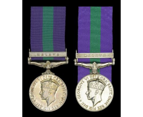 General Service 1918-62, 1 clasp, Malaya, G.VI.R. (2), (21049923 Pte M R Cross, KOYLI; 22264457 Pte. W. Youdle, K.O.Y.L.I.) t