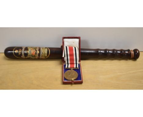 WW1 period Manchester Special Constable's hardwood Police Truncheon dated 1914-1919, with King’s Crown, Heraldic Arms of Manc