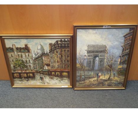 Two oils on canvas, one of a Continental street scene signed lower left by the artist K Gastarini, image size 50cm x 60cm, th