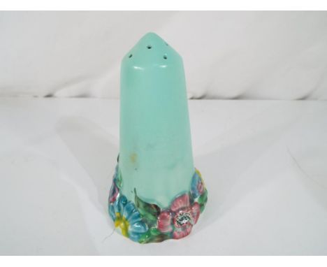 Clarice Cliff - a sugar sifter in the My Garden design with flowers around the base marked 'My Garden Clarice Cliff Wilkinson
