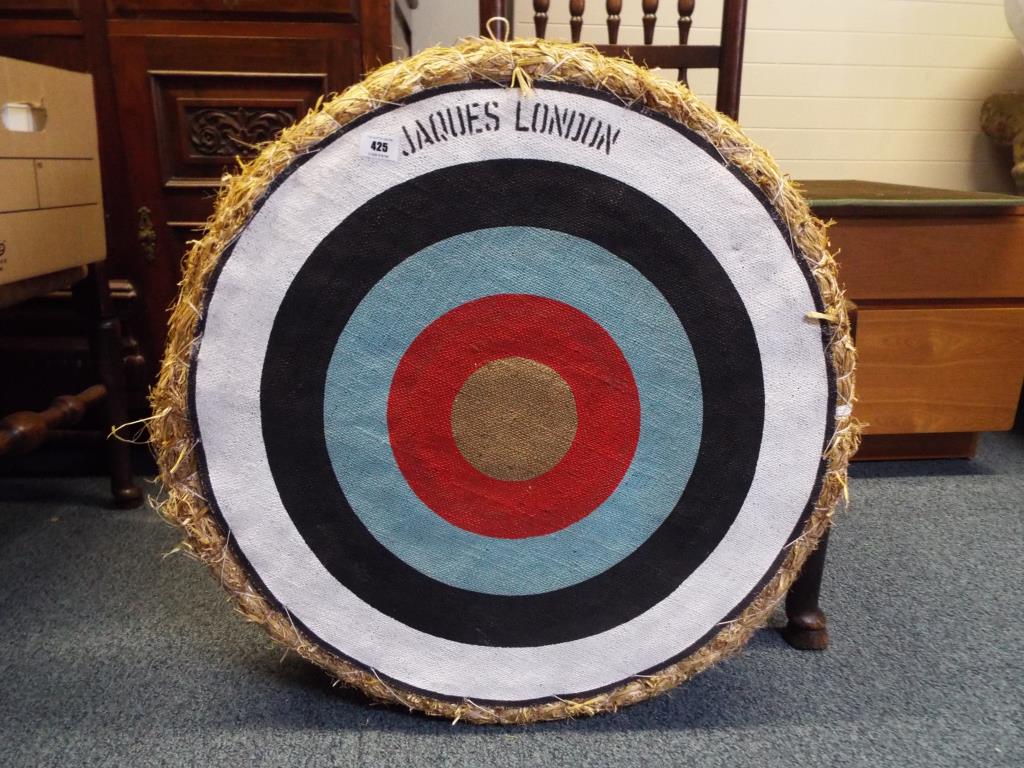 An archery straw target by Jaques of London, approx 70cms diameter