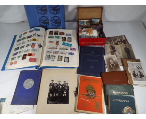 A good lot to include a Concorde stamp album containing a quantity of British and international stamps, a vintage Oxo tin con