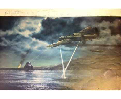 Dambuster World War Two Print depicting 617 Sqdn during Operation Chastise during the second world war signed by 15 bomber co