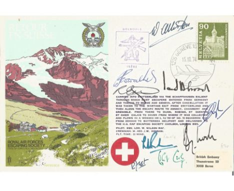 Fl. Off P W Walker , W Alliston, R Emeny, Ian Croad, Bob Frost and Gp Capt Randle plus 3 other escapers through Switzerland s