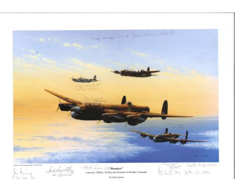 World War Two print approx. 12x16 titled "Bombers" by the artist Keith Aspinall signed in pencil by the artist and 10 bomber 