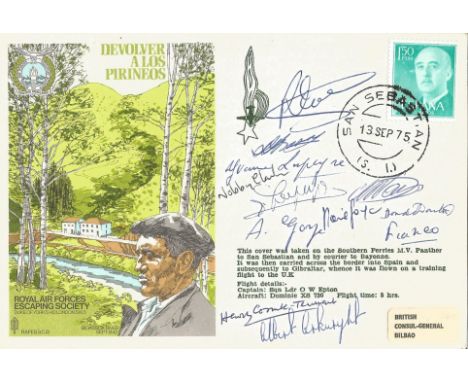 Multi-signed special RAF escapers cover SC13aA4 signed by Yvonne Lapetre, Robert Lapetre, Donald Darling, R Emney, Nobby Clar