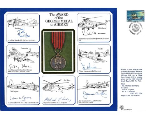 WW2 multisigned DM cover The Award of the George Medal to Airmen signed by A. V. M. R Bullen, AM Sir Geoffrey Dhenin, A. V. M