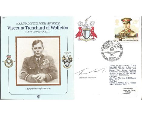 R. A. F first day cover collection 18, signed Viscount Trenchard of Wolfeton flown covers PM British Forces 2114 16th Sept 86