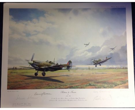 World War Two print approx 18x20 titled RETURN TO FRANCE by the artist Alan Holt signed in pencil by the artist and four bomb