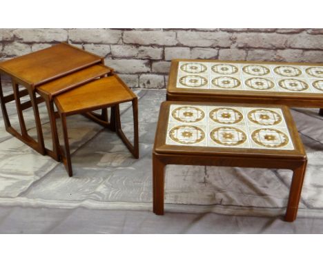 G-PLAN OCCASIONAL TABLES, comprising nest of three and two tile topped tables. (5)