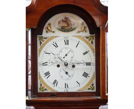 19TH CENTURY PROVINCIAL SCOTTISH MAHOGANY EIGHT-DAY LONG CASE CLOCK, A. Balsillie, Cupar, Fife, the pretty painted and signed