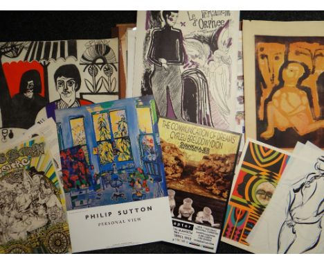 TWO ARTISTS FOLDERS &amp; CONTENTS comprising a variety of works including anti-nuclear and exhibition posters, pencil portra