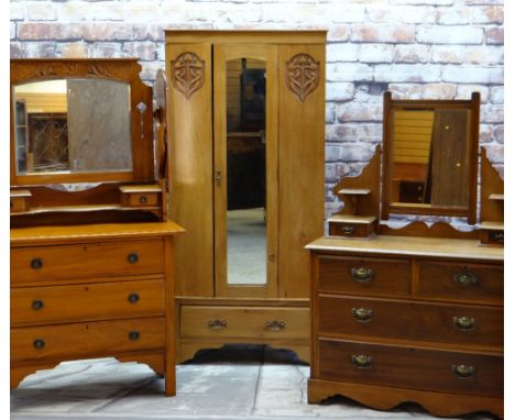 ASSORTED EARLY 20TH CENTURY BEDROOM FURNITURE, comprising mahogany dressing chest, walnut dressing chest with wing mirrors an